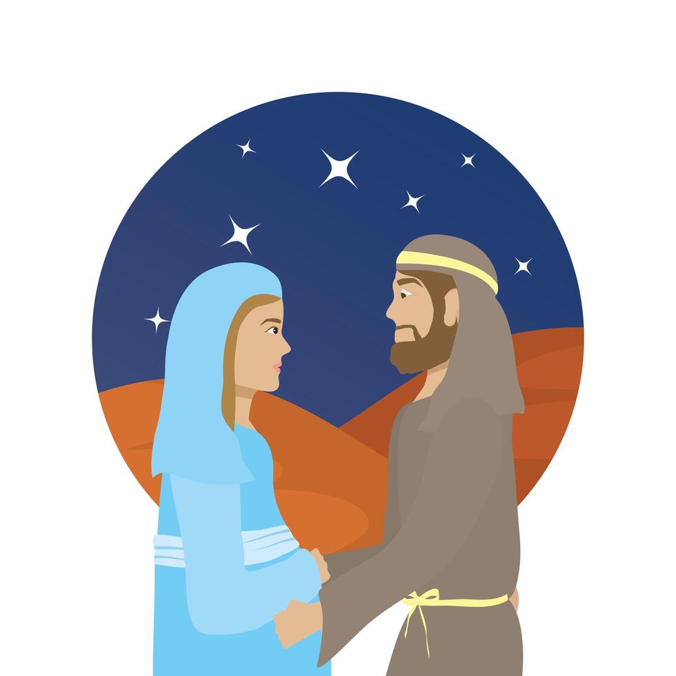 lindos personajes de la virgen maría y san josé pesebre vector