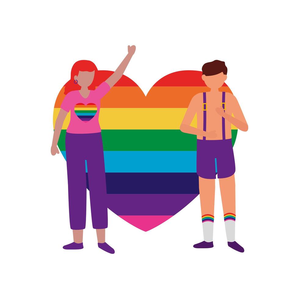 mujer y hombre apoyando el diseño de la marcha lgtbiq vector