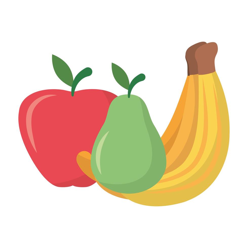Diseño vectorial de pera y manzana de plátano aislado vector