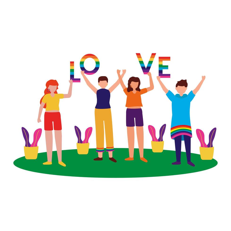 People supporting lgtbiq march design vector