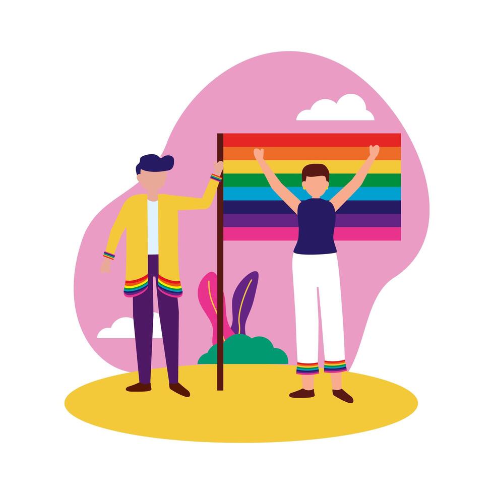 Men supporting LGTBIQ march design vector