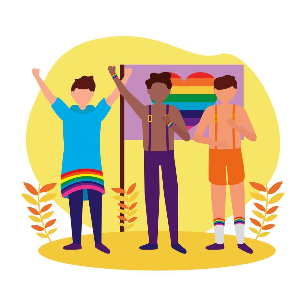 Men supporting LGTBIQ march design vector