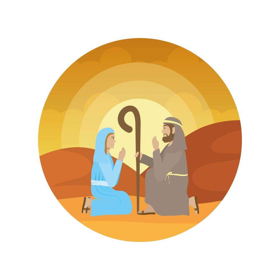 cute virgin mary and saint joseph manger characters vector