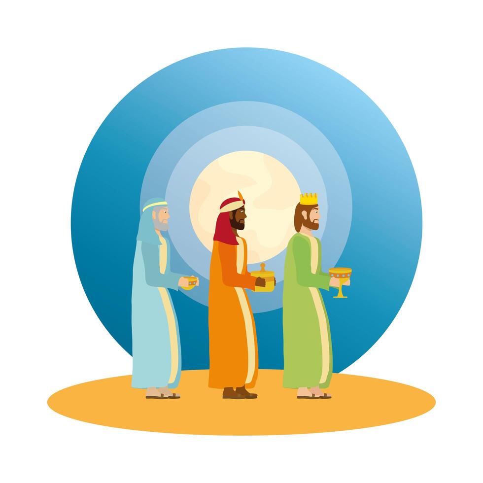 wise men kings manger characters vector illustration design