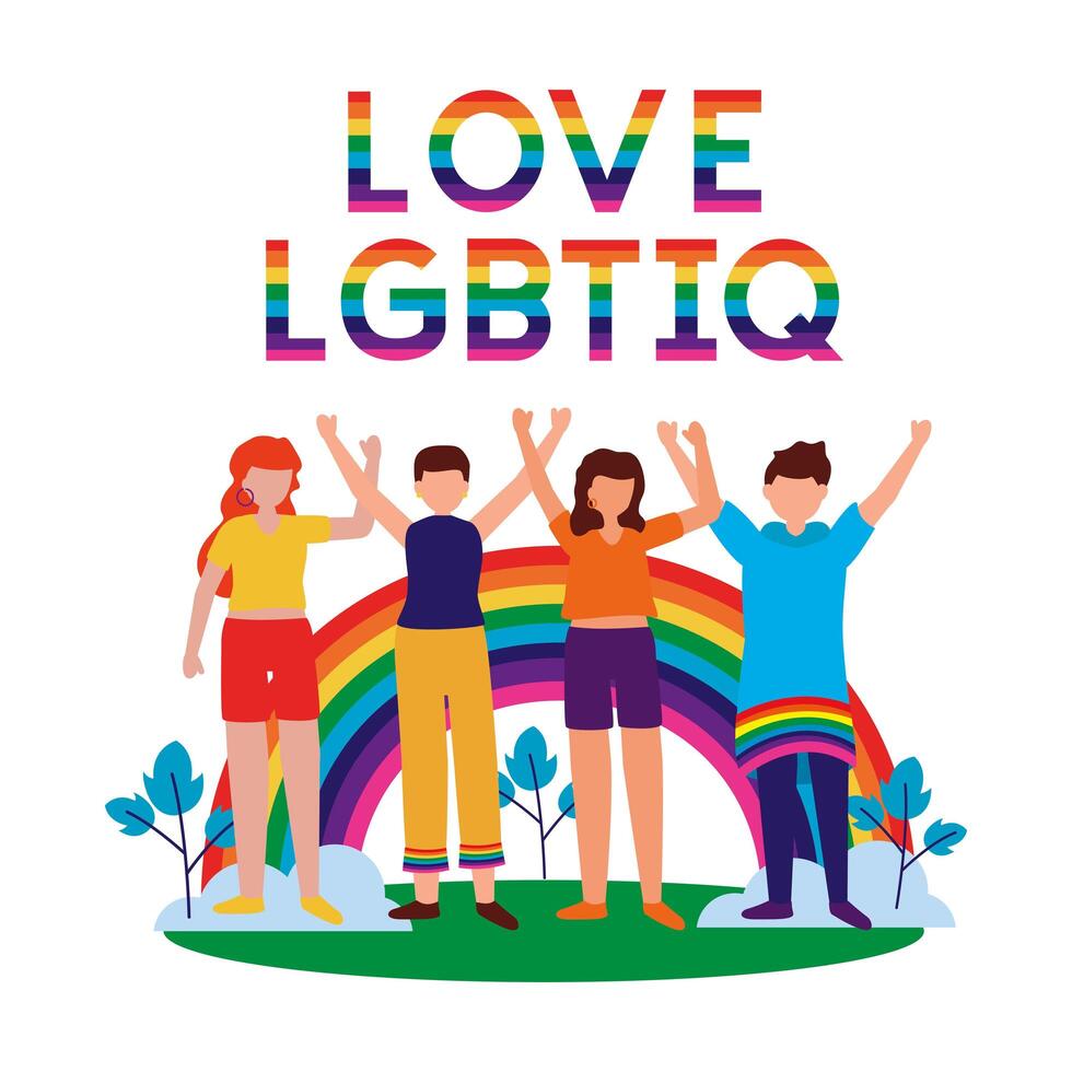 People supporting lgtbiq march design vector
