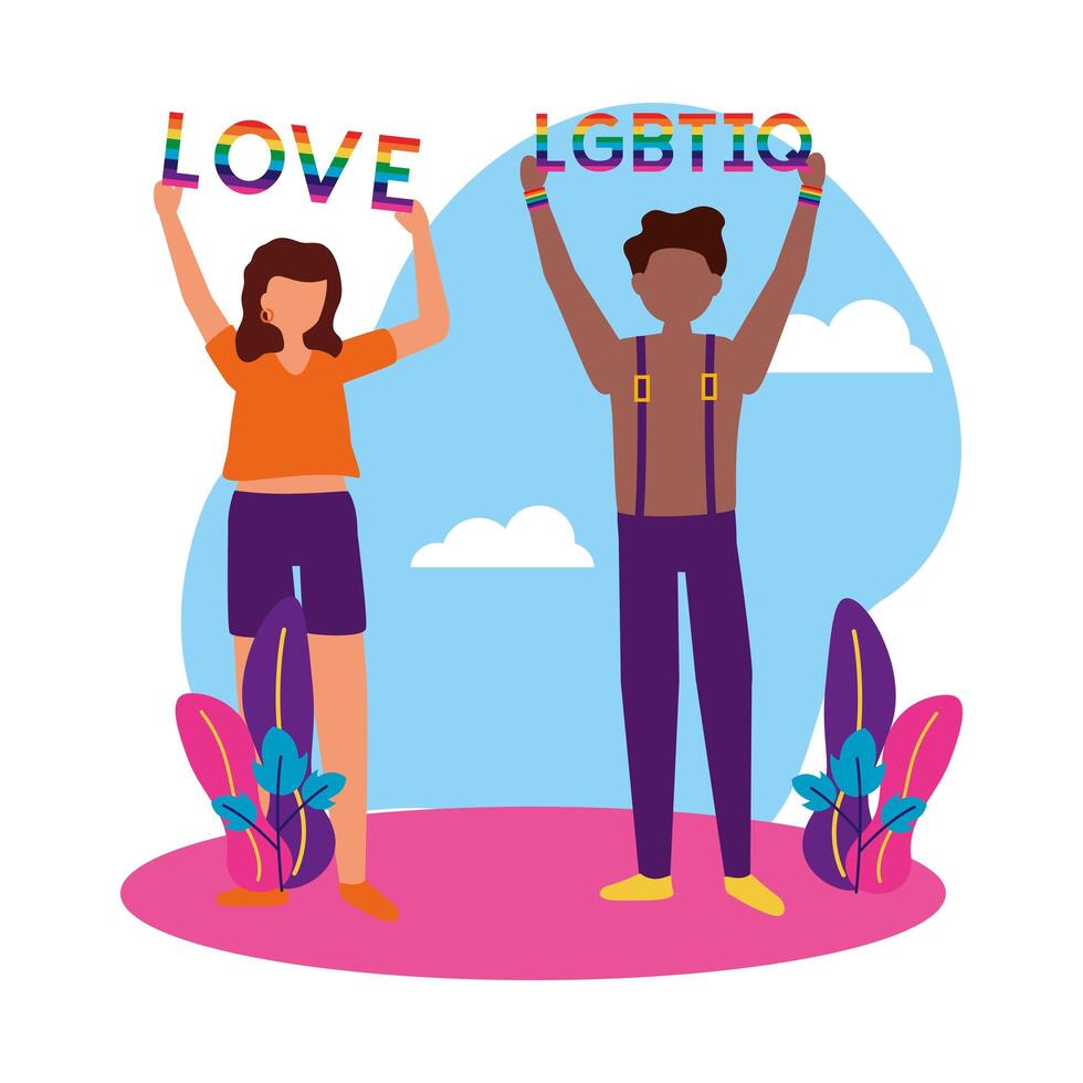 Woman and man supporting lgtbiq march design vector