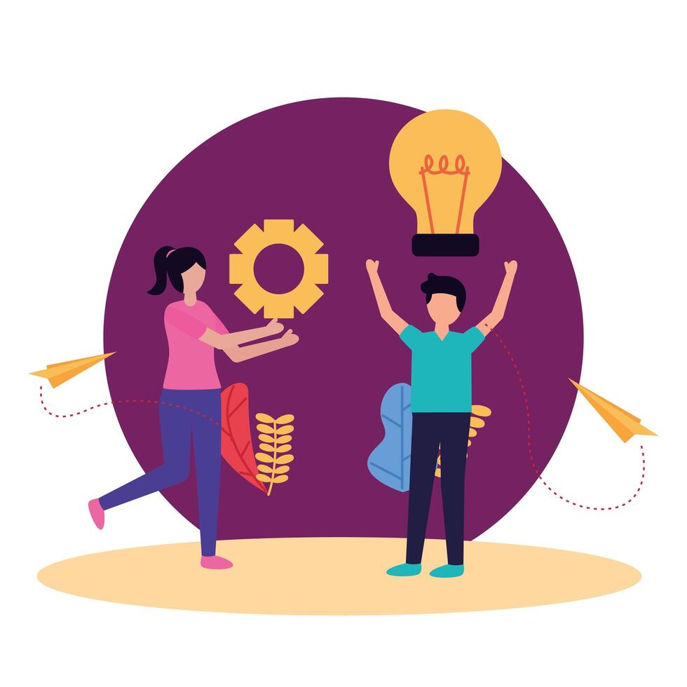 Woman and man with teamwork icon vector design