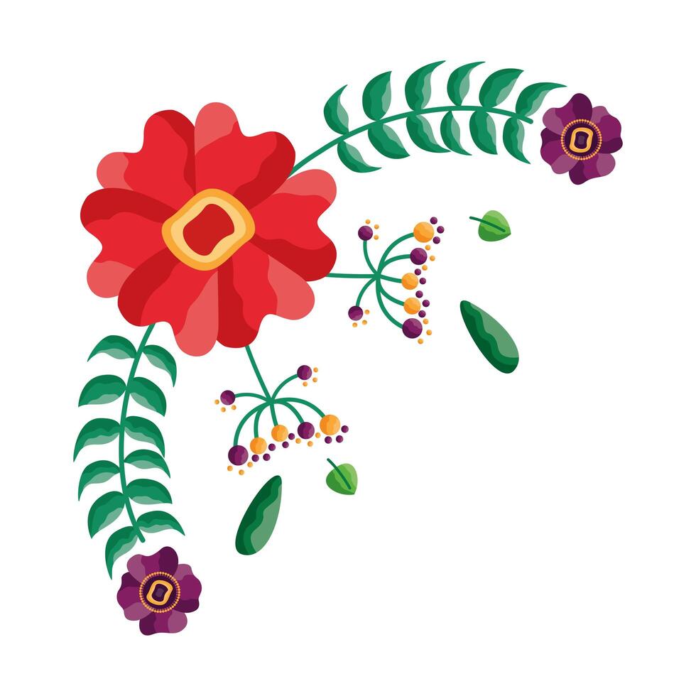 Isolated flowers with leaves ornament design vector