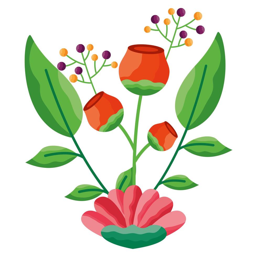 flores aisladas con hojas de diseño de adorno vector