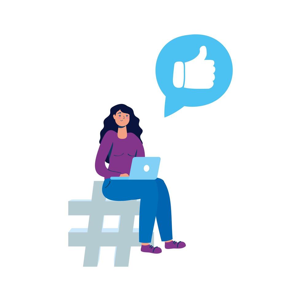 young woman using laptop and social media vector