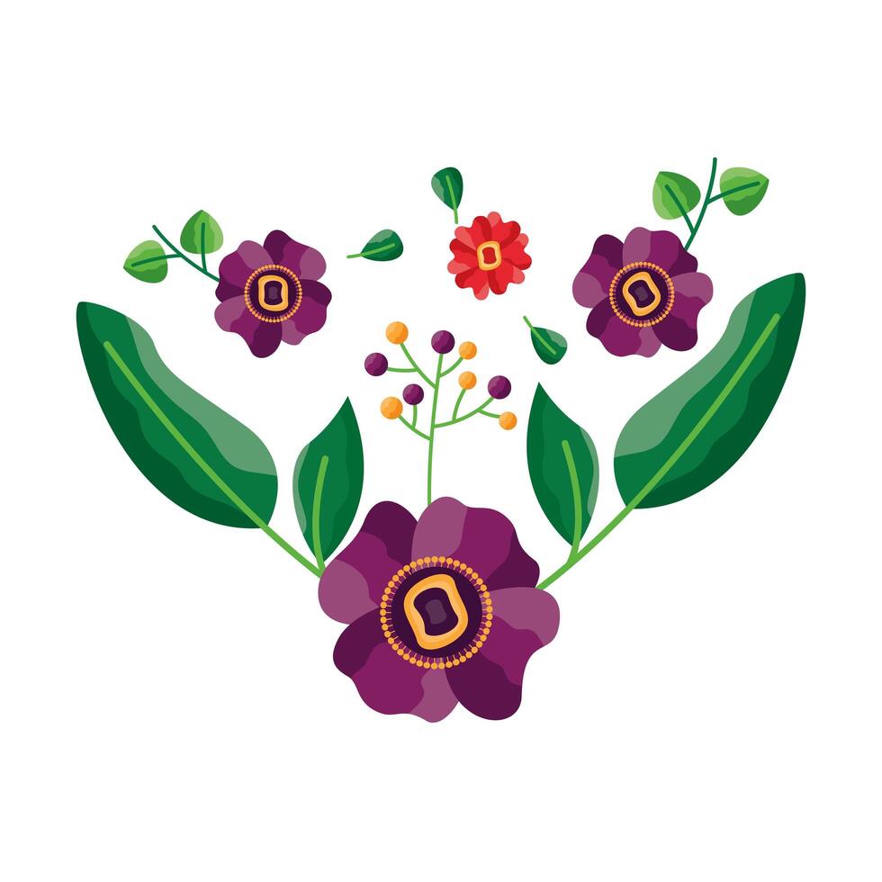 Isolated flowers with leaves ornament design vector