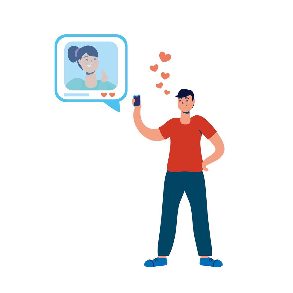 young man using smartphone with social media technology vector