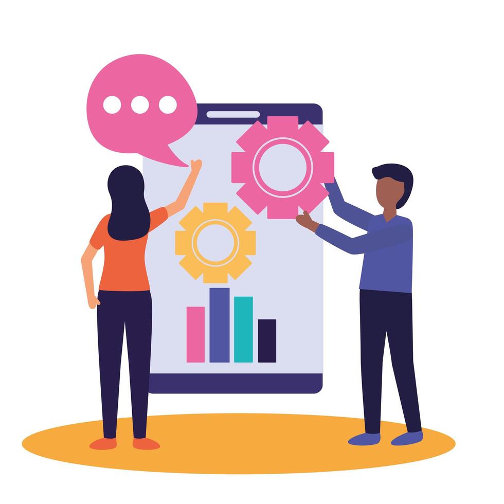 Woman and man with teamwork icon vector design