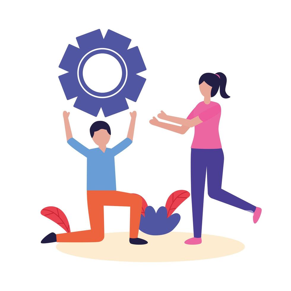 Woman and man with teamwork icon vector design