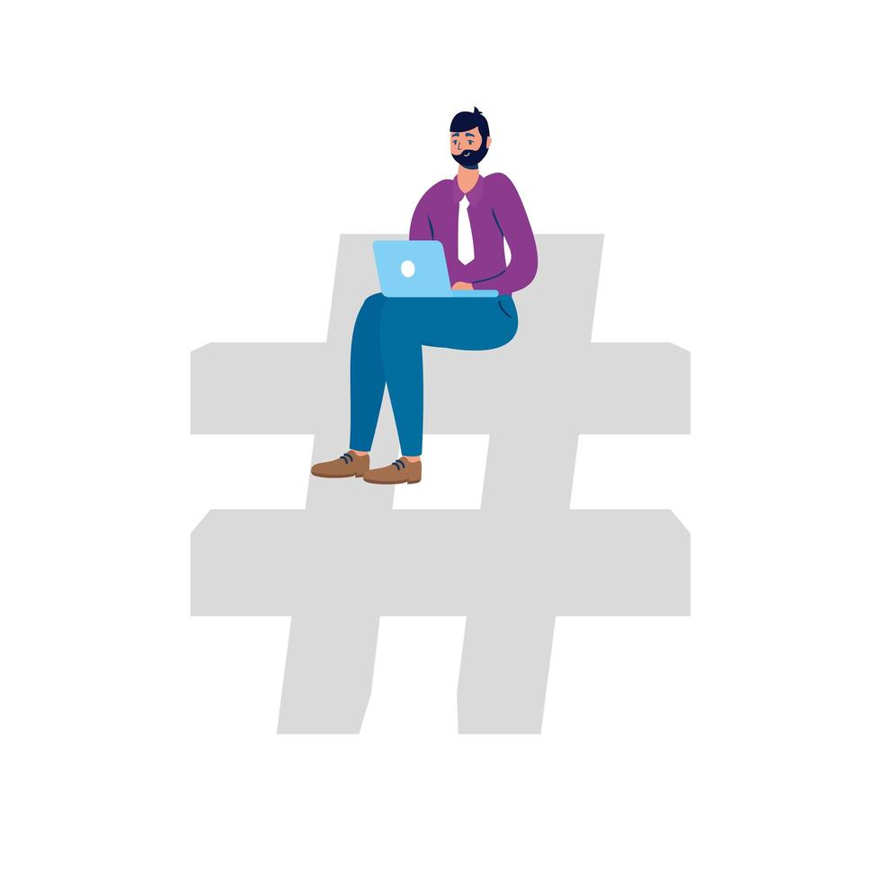 man using laptop with social media technology vector