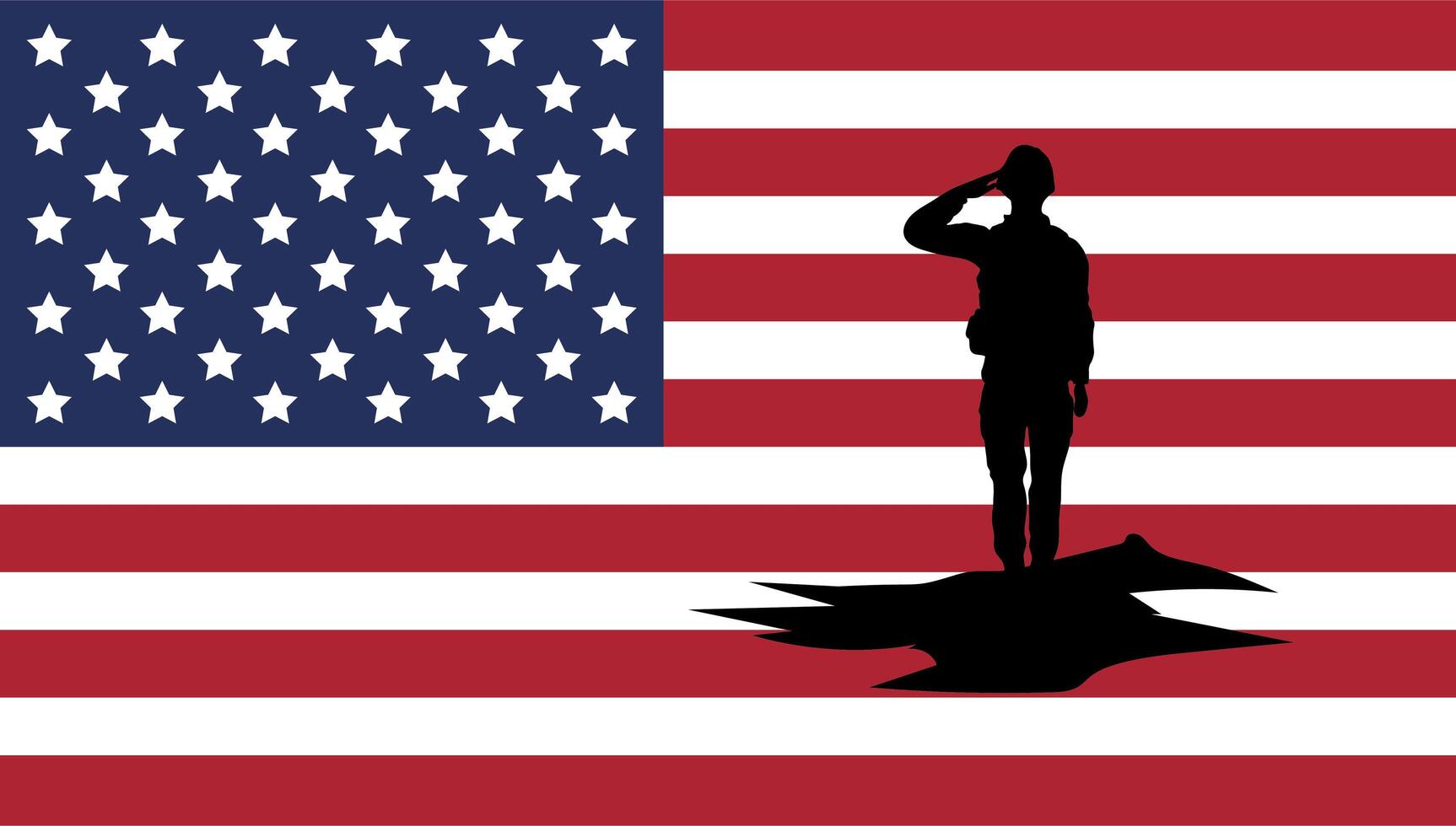 soldier saluting silhouette with usa flag background vector