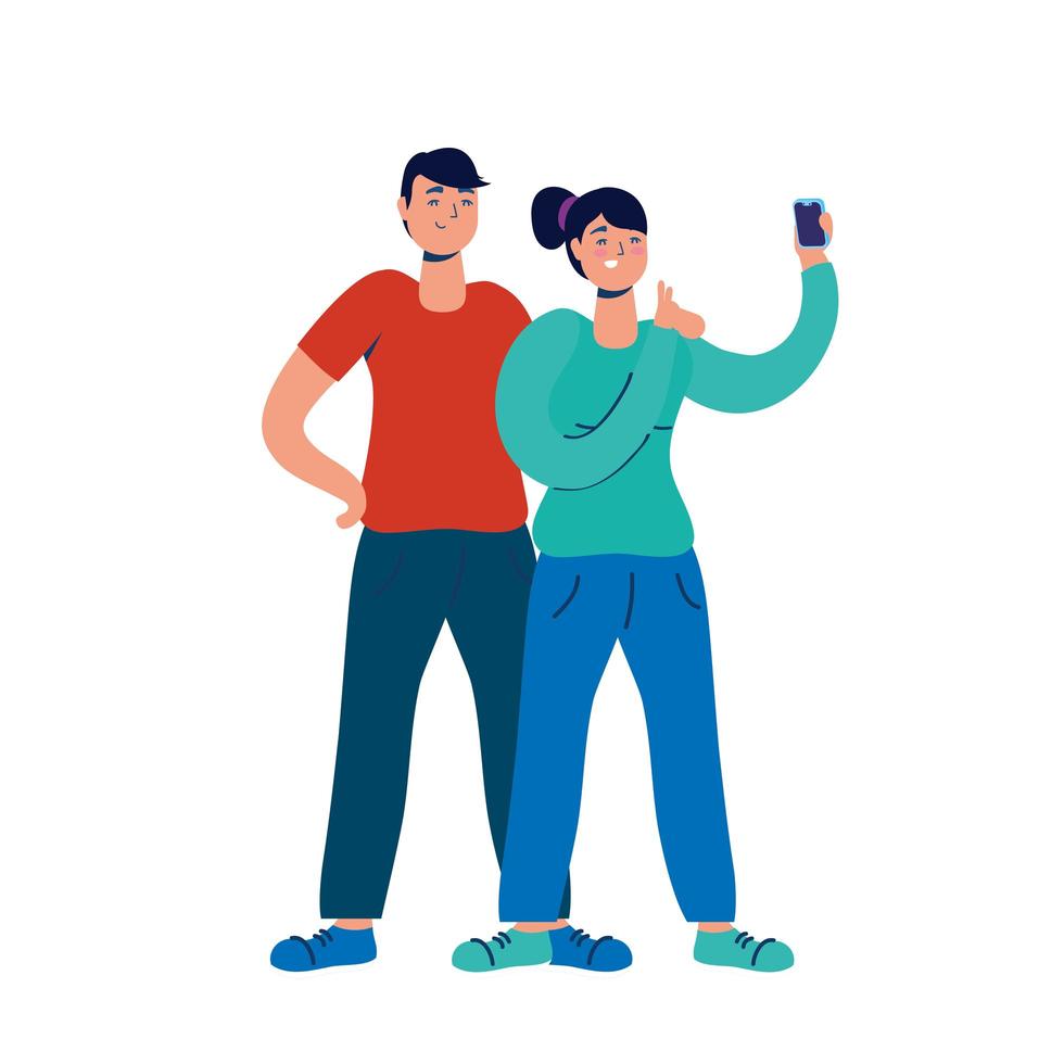 young couple using smartphones vector