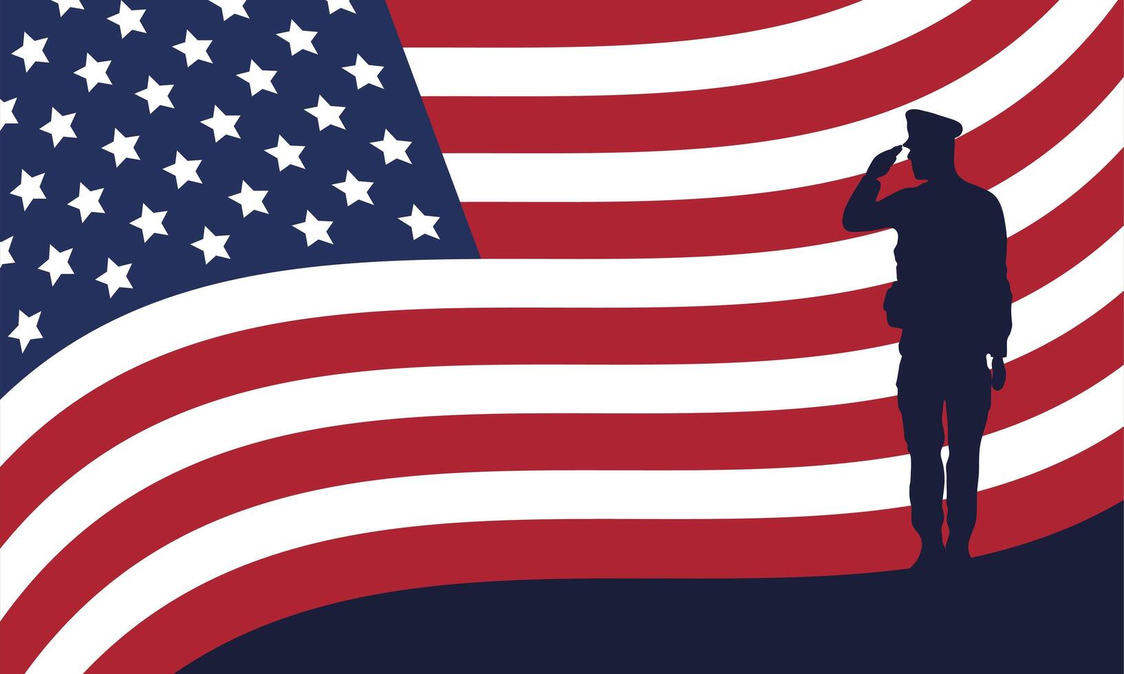 officer military silhouette with usa flag vector