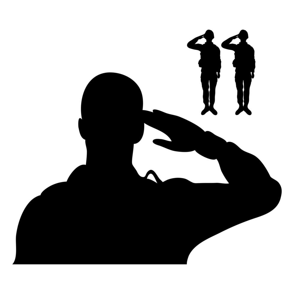 soldiers saluting figures silhouettes icons vector