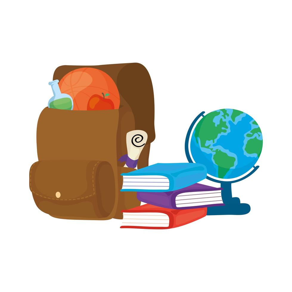 mochila escolar con iconos de suministros vector