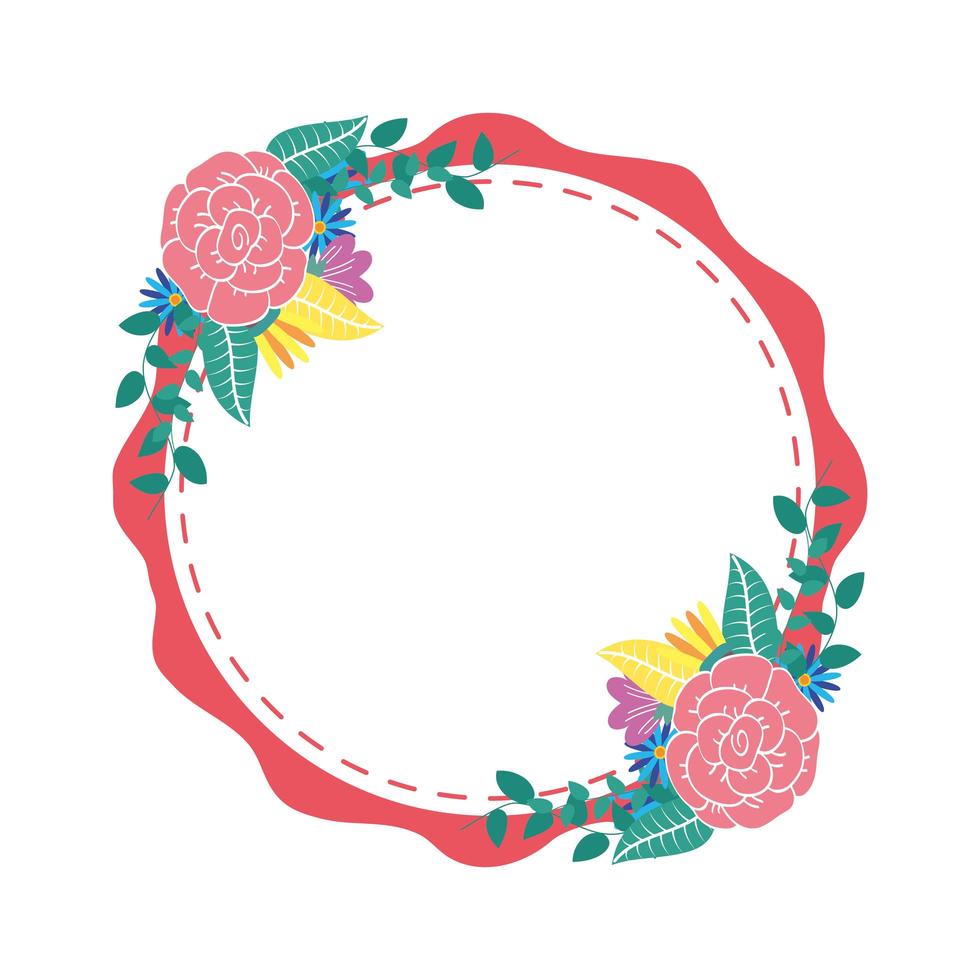 marco circular decorativo de flores y hojas vector
