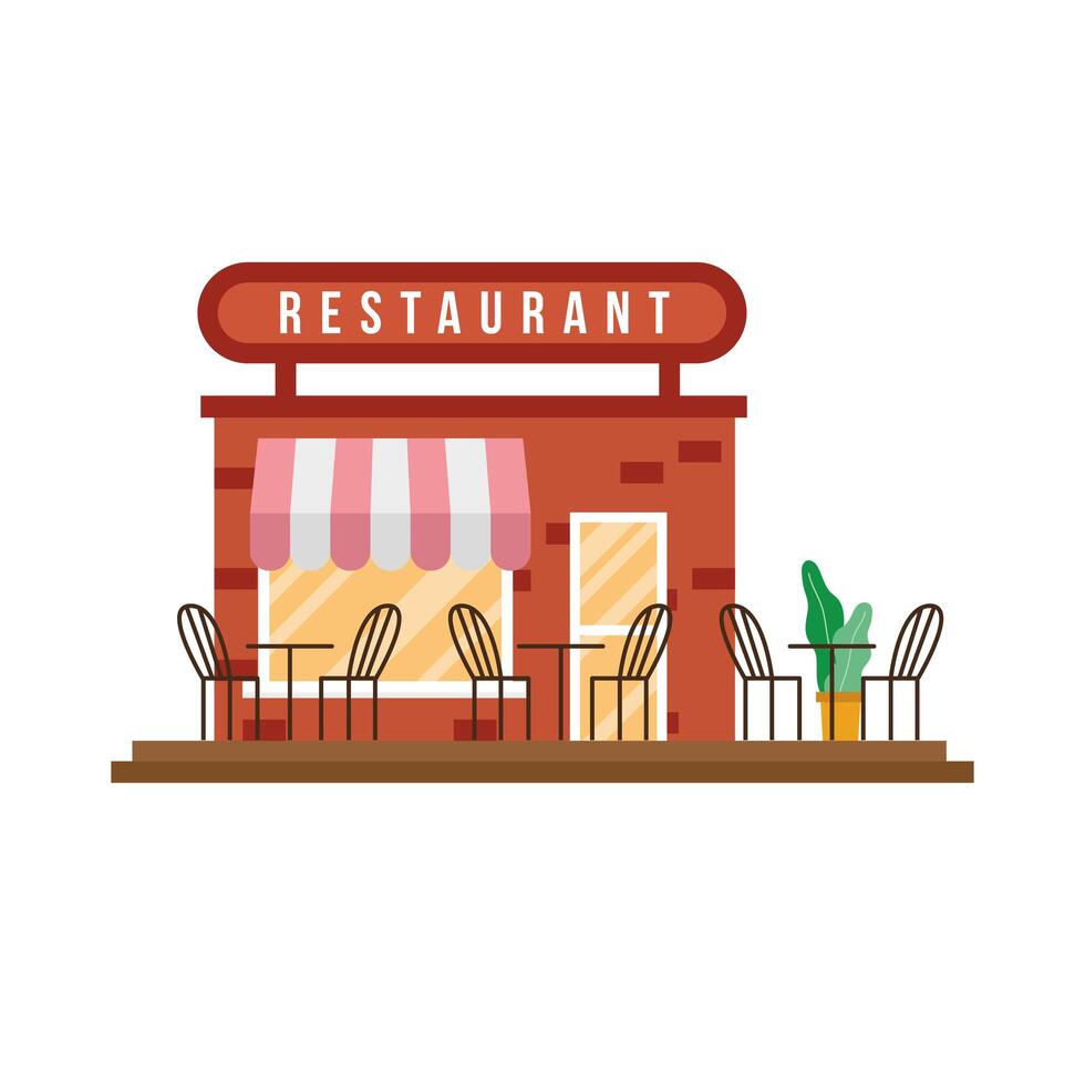 little restaurant store building facade scene vector