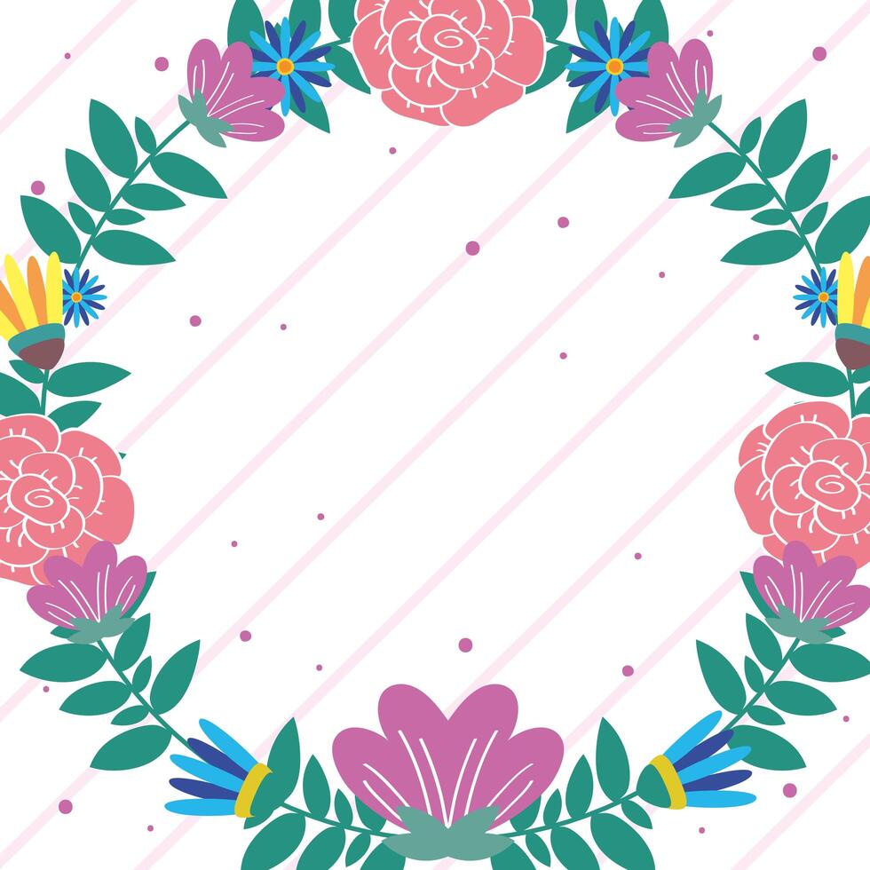 flowers and leaves decorative circular frame vector
