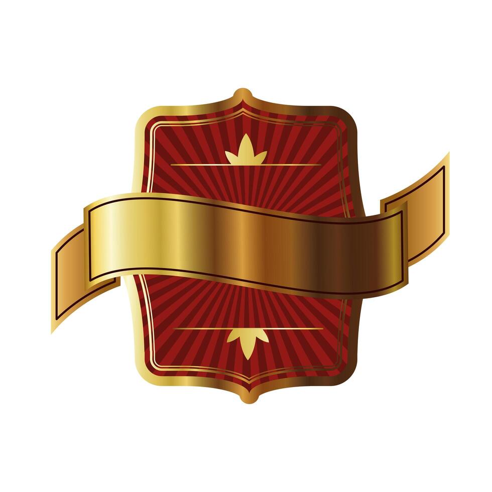 elegant golden frame emblem with ribbon vector