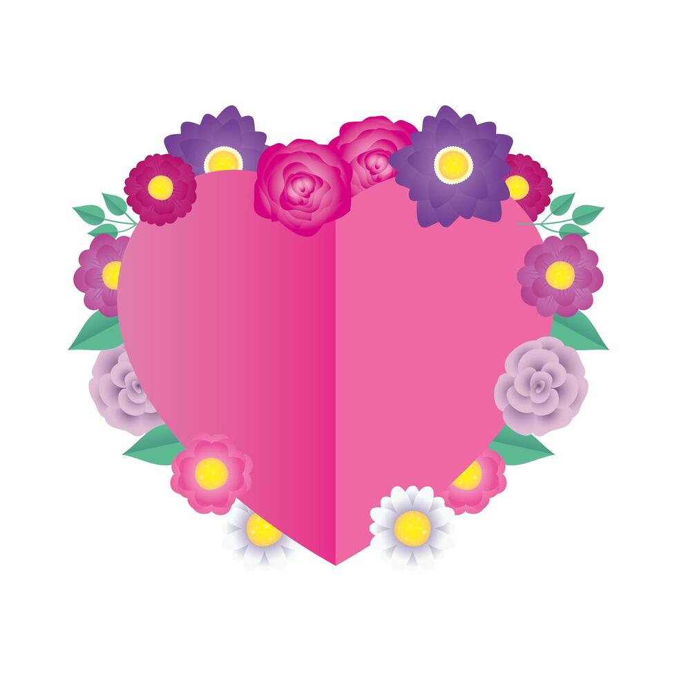 flowers and leaves decorative heart frame vector