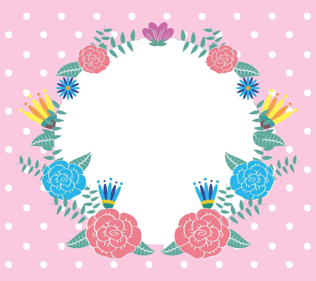 flowers and leaves decorative circular frame vector