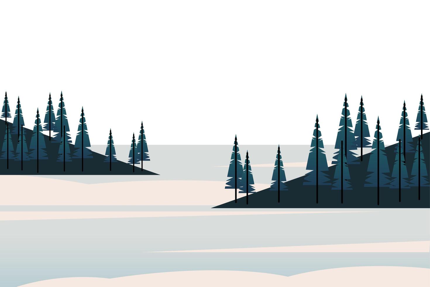 winter season landscape scene with pine forest and lake vector