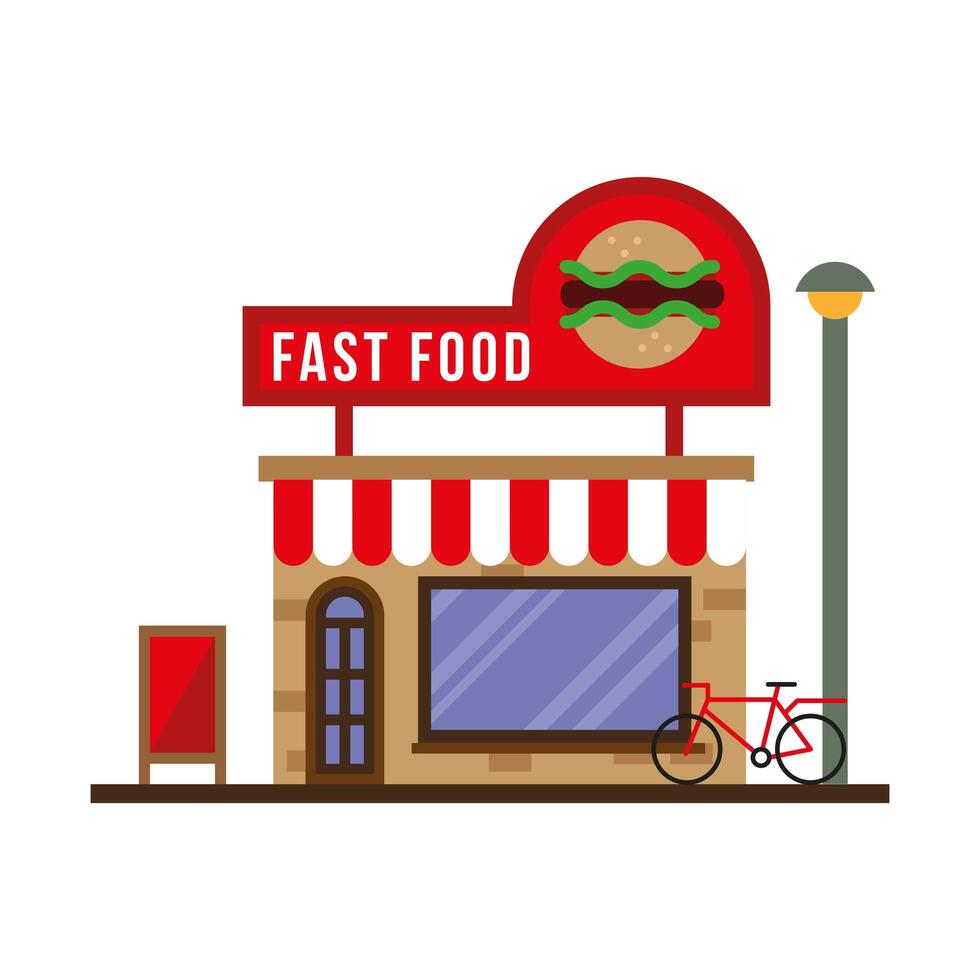 little fast food store building facade vector