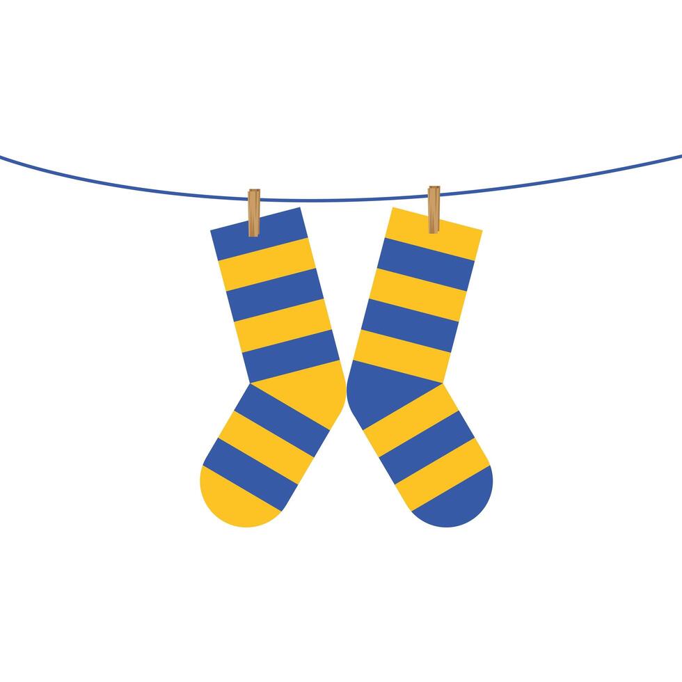 socks with colored stripes hanging on a line vector