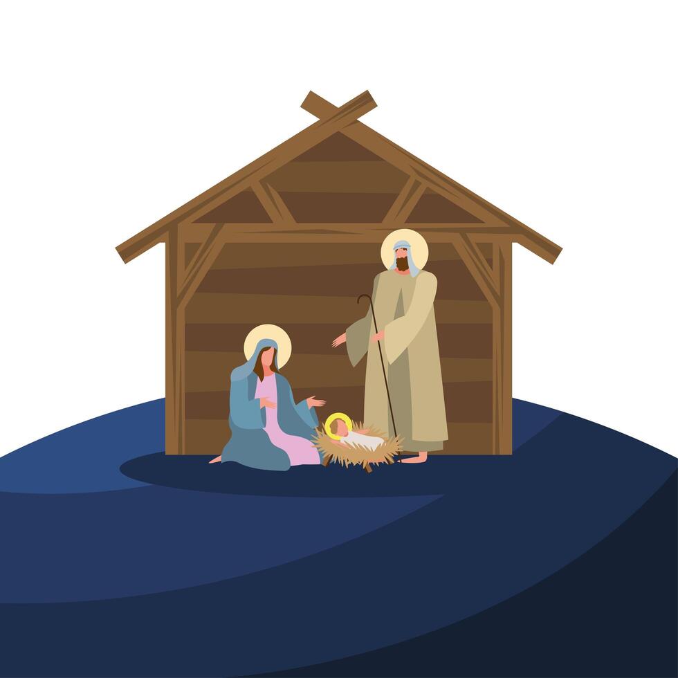 holy family in manger vector