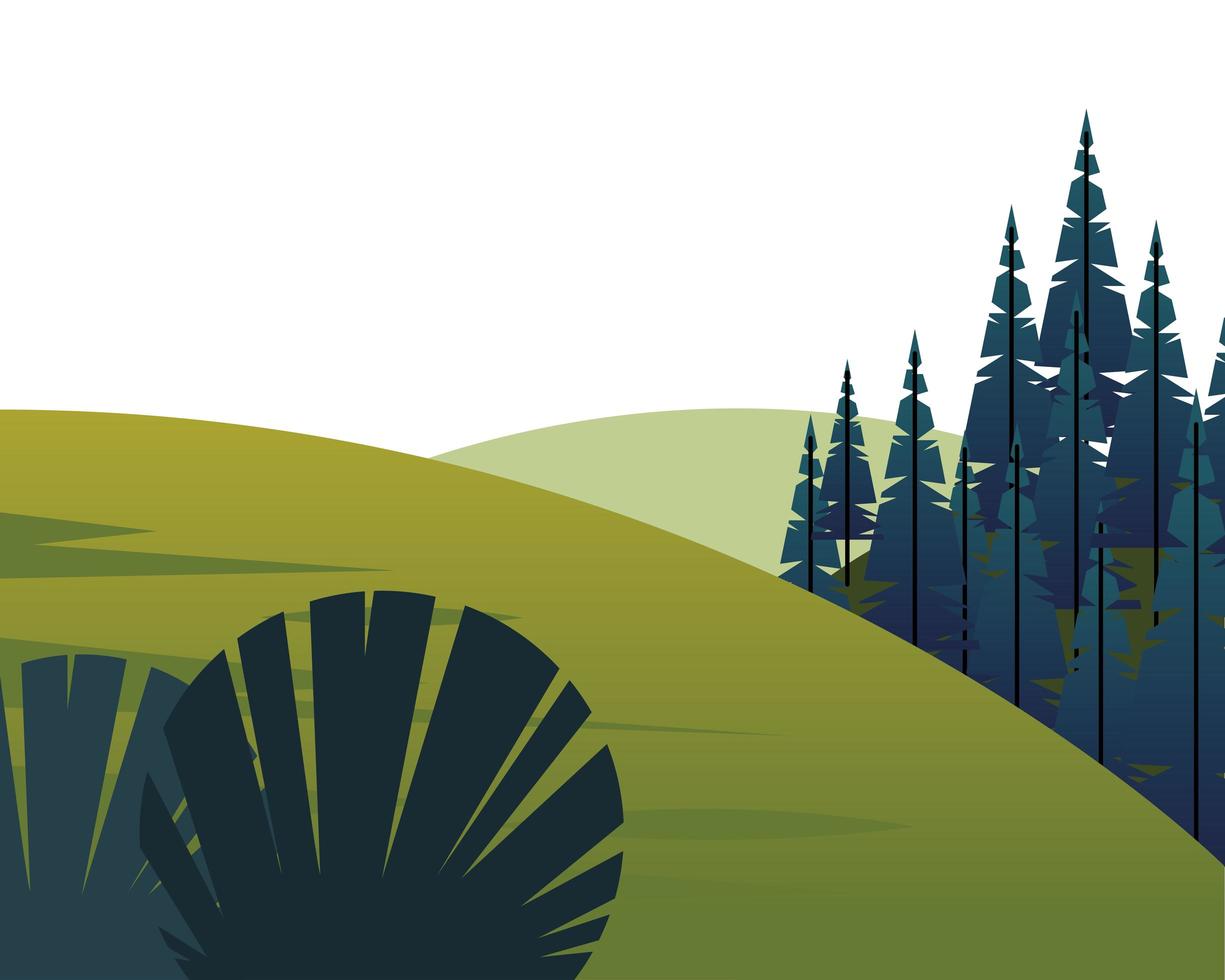 escena de paisaje de temporada de invierno con bosque de pinos y montañas vector