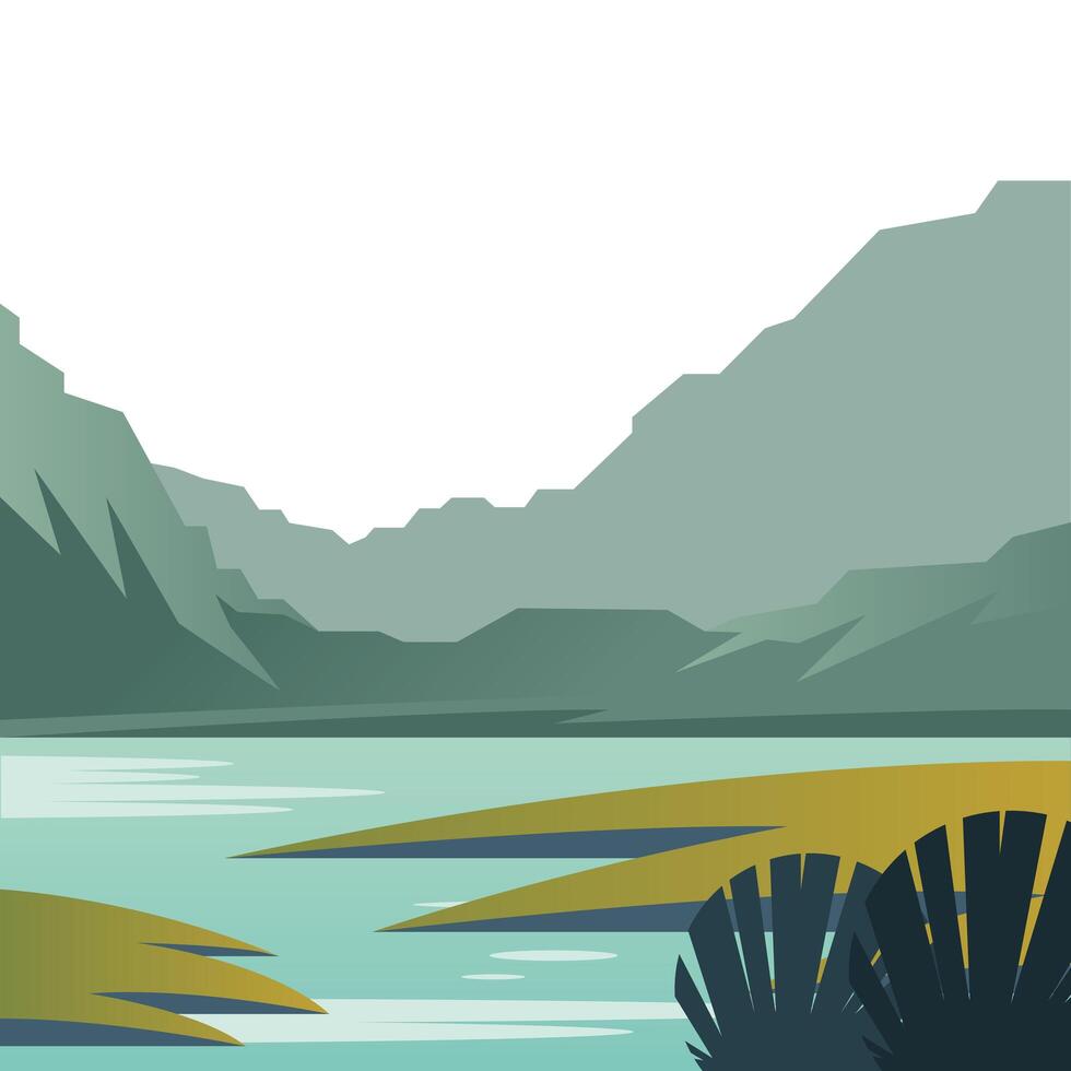 beautiful landscape scene with lake vector