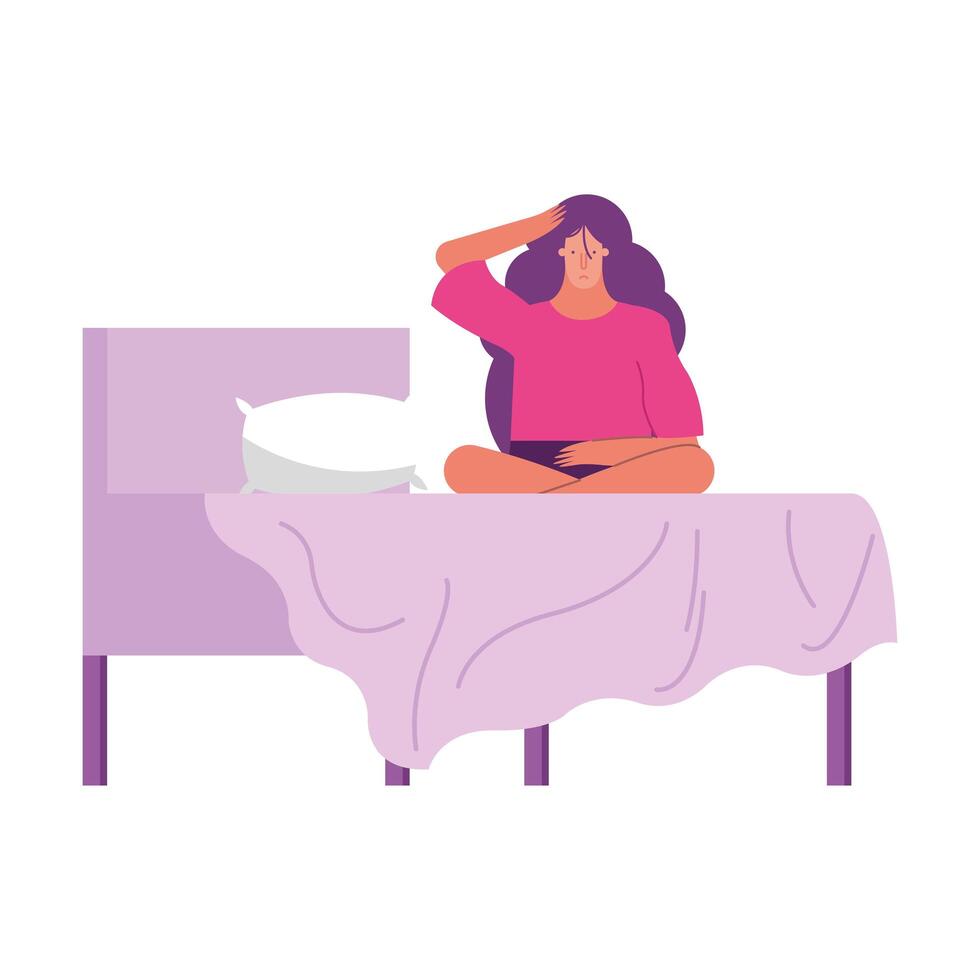 young woman with insomnia in bed vector