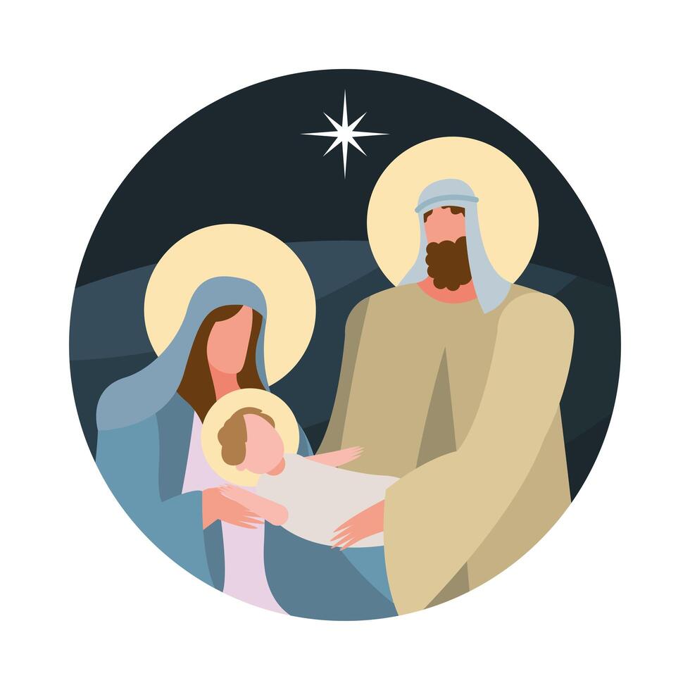 holy family in manger at night vector