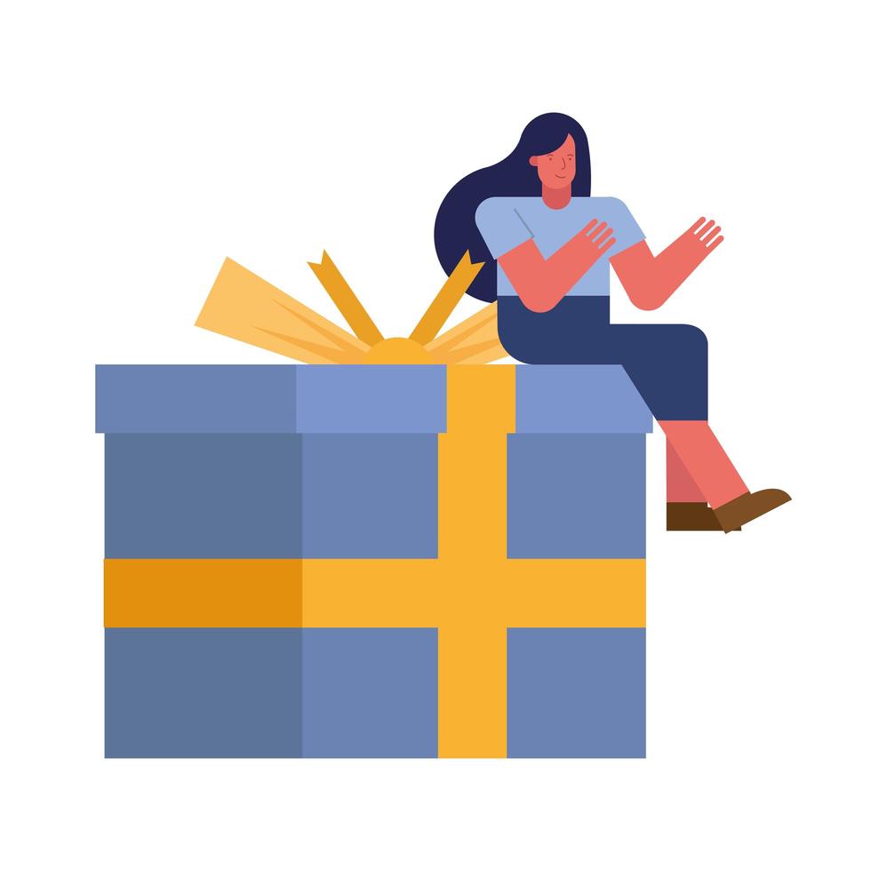 young woman celebrating seated on gift vector