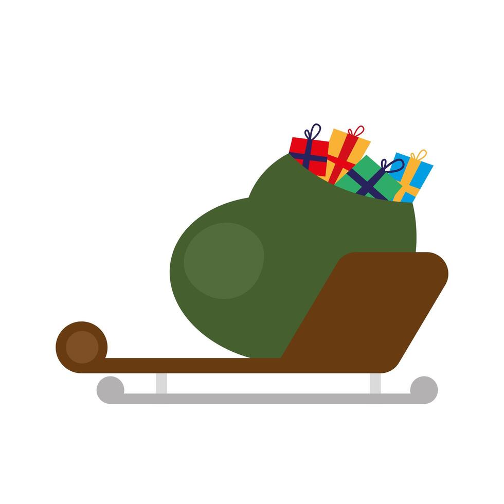 happy merry christmas gifts bag in sled vector