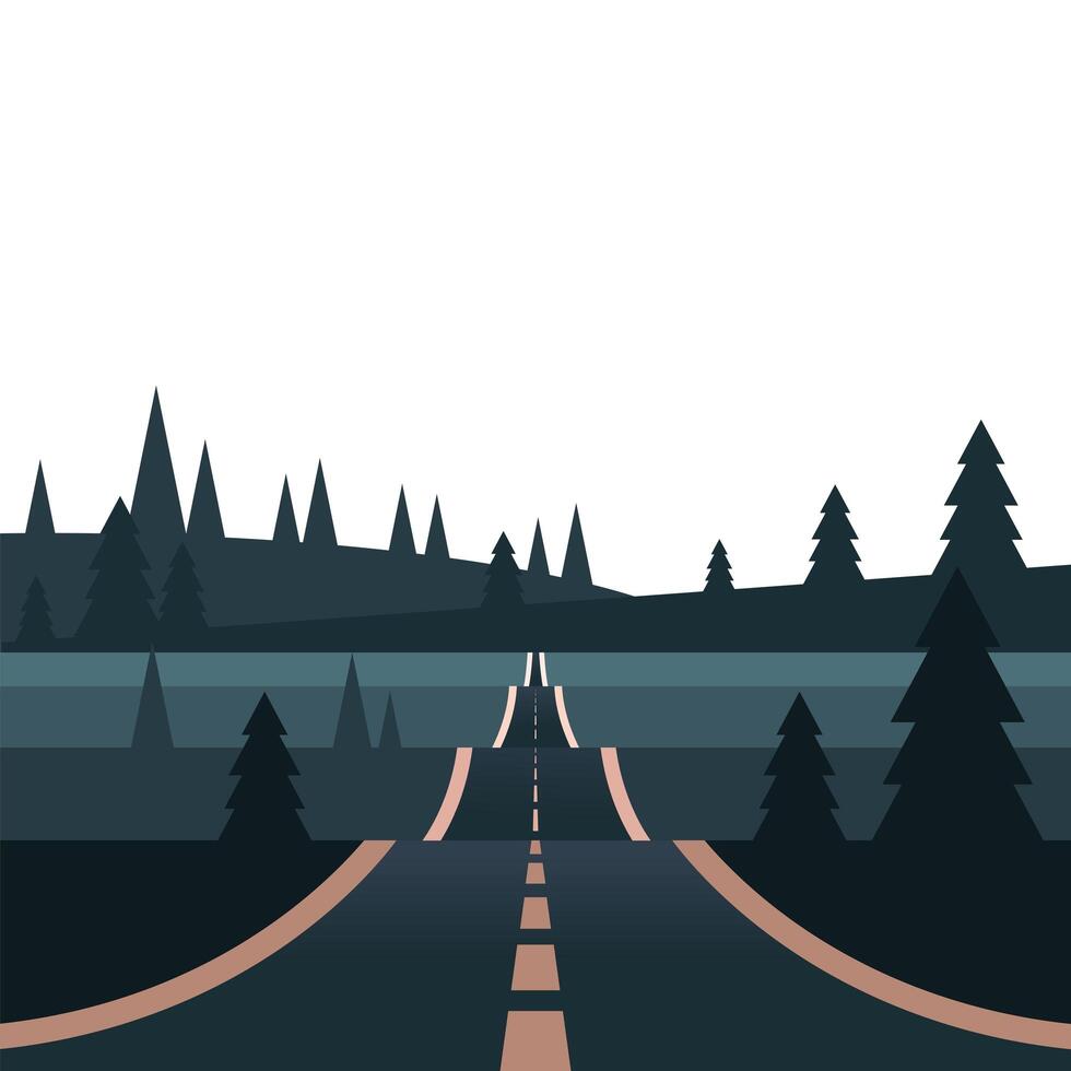 winter season landscape scene with pine forest and road vector