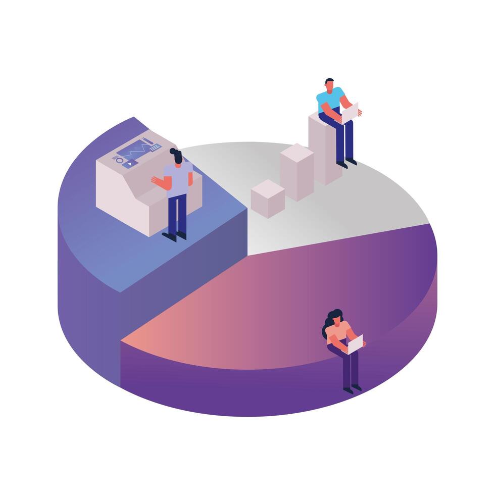 young people using technology on pie chart vector