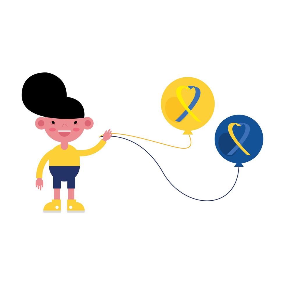 kids with balloon with down syndrome ribbon vector