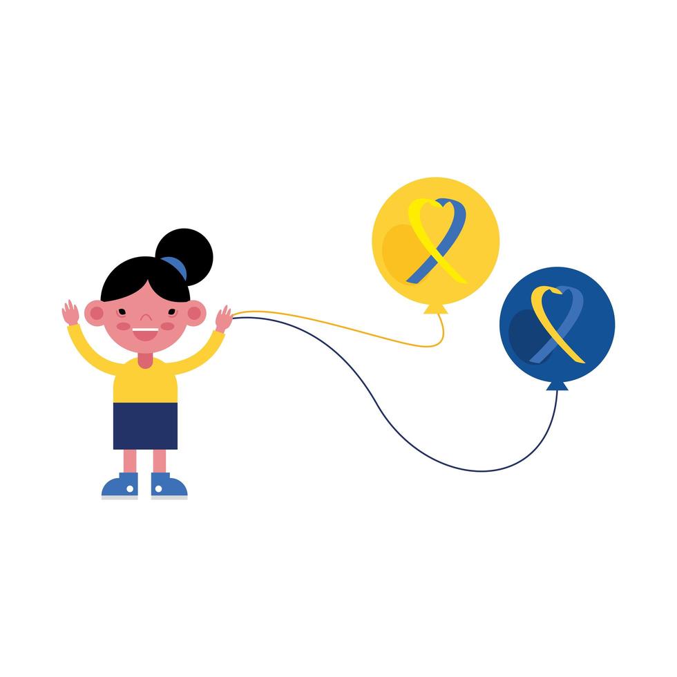 girl with down syndrome ribbons on balloons vector