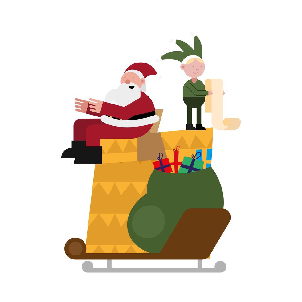 christmas santa claus and elf in gift vector