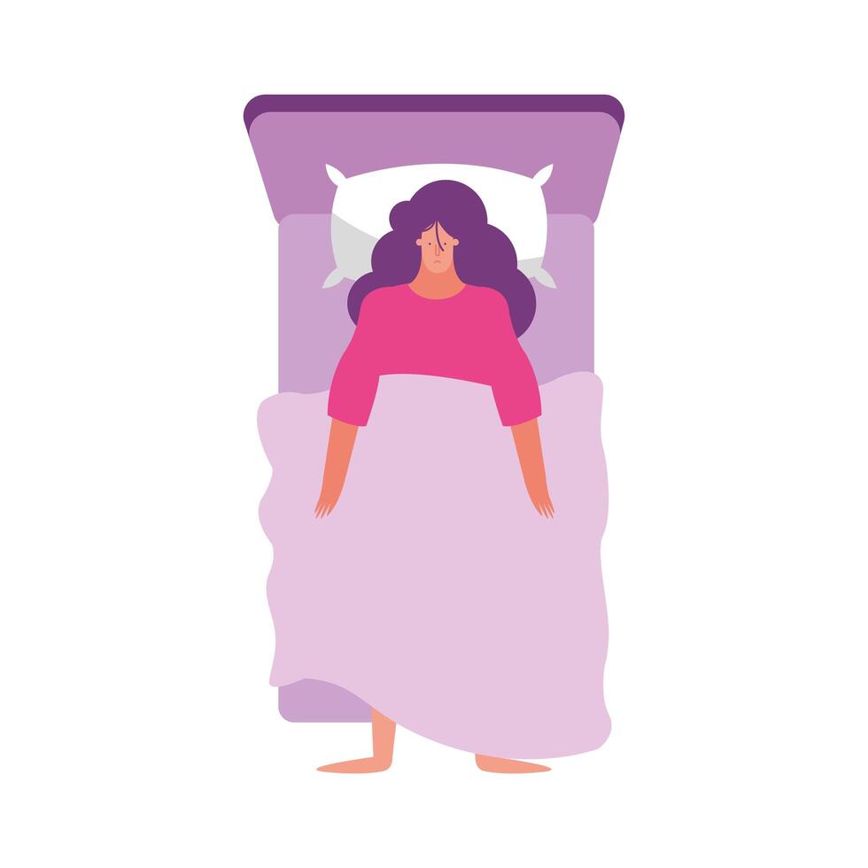 mujer joven, con, insomnio, en cama vector