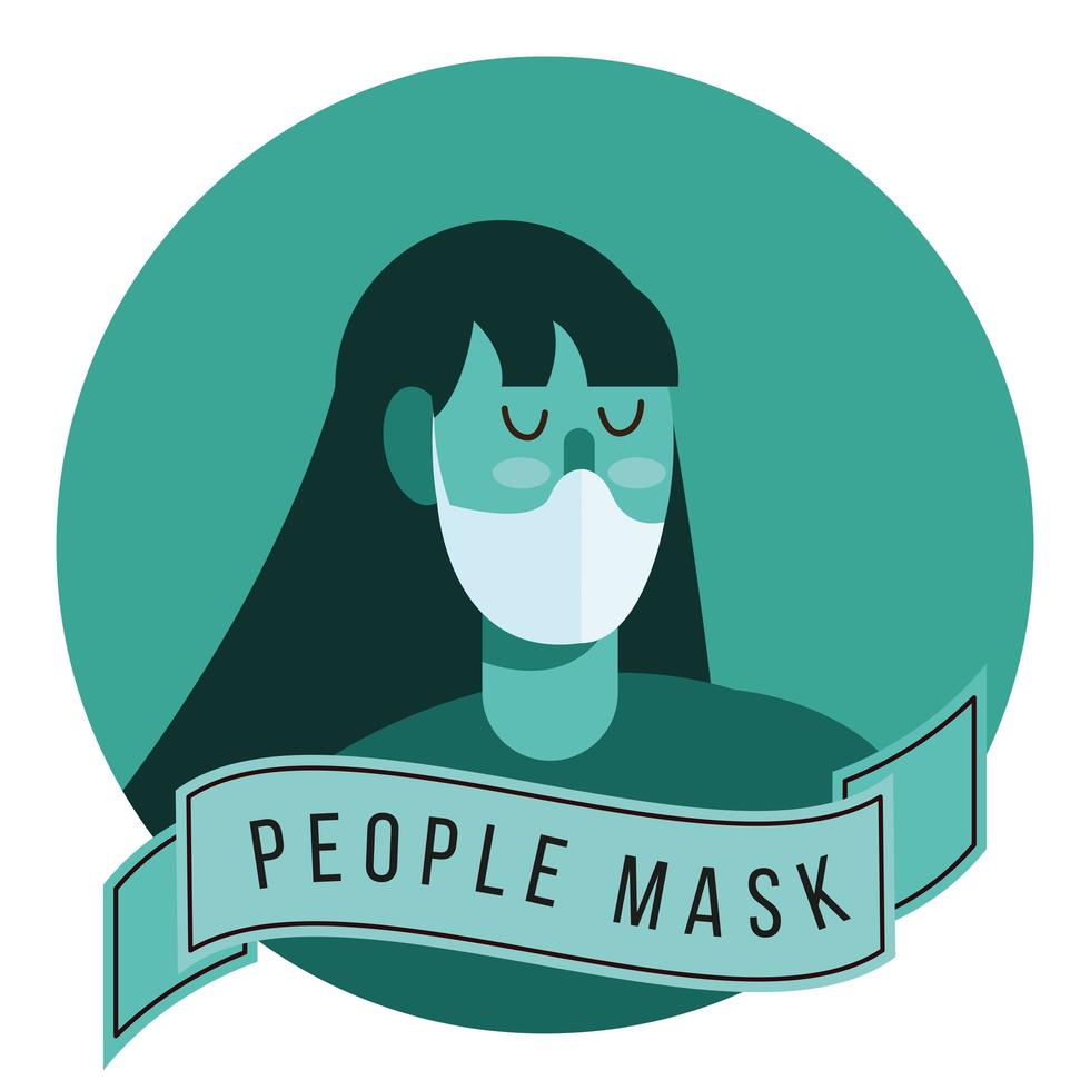 young woman wearing medical mask protection in green frame vector