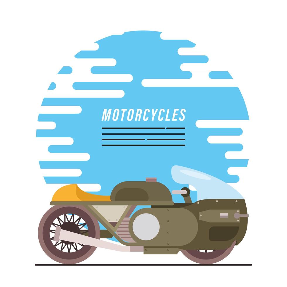 moto verde, estilo militar y letras. vector