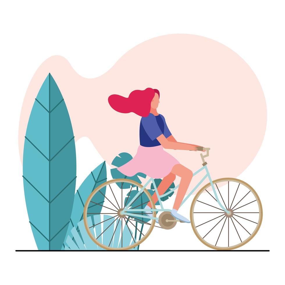 young woman on bicycle in park vector