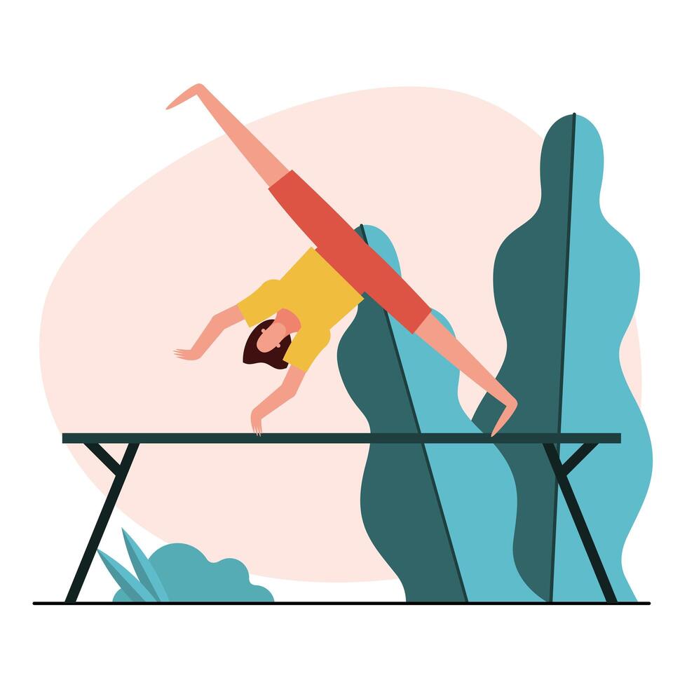 young woman practicing gymnastics on bar vector